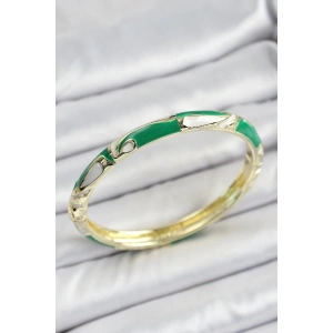 Mineli Pirinç Çiçek Motifli Yeşil Renk Kadın Kelepçe