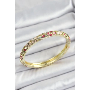 Mineli Pirinç Fuşya Çiçek Motif Desenli Kadın Kelepçe