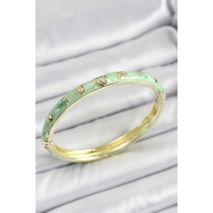 Mineli Pirinç Gold Renk Açık Yeşil Motif Desenli Kadın Kelepçe