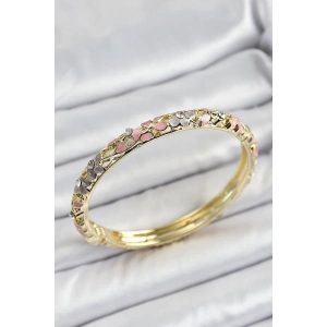 Mineli Pirinç Gold Renk Pembe Çiçek Motifli Kadın Kelepçe