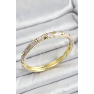 Mineli Pirinç Gold Renk Pembe Renk Motifli Kadın Kelepçe