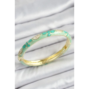 Mineli Pirinç Gold Renk Su Yeşili Çiçek Motifli Kadın Kelepçe