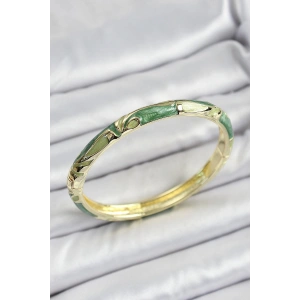 Mineli Pirinç Gold Renk Yeşil Çiçek Motifli Kadın Kelepçe