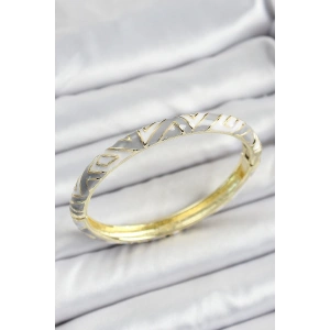 Mineli Pirinç Gri Beyaz Geometrik Desenli Kadın Kelepçe