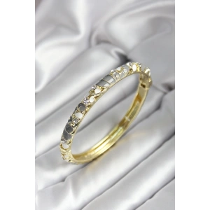 Mineli Pirinç Gri Çiçek Desenli Gold Renk Kadın Kelepçe