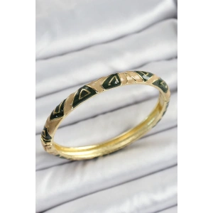 Mineli Pirinç Kahverengi Siyah Geometrik Desenli Kadın Kelepçe