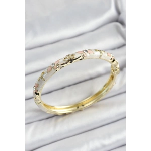 Mineli Pirinç Krem Çiçek Motifli Kadın Kelepçe