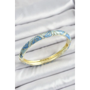 Mineli Pirinç Mavi Geometrik Desenli Kadın Kelepçe