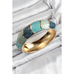 Mineli Pirinç Mavi Su Yeşili Renk Motif Desenli Kadın Kelepçe