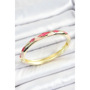 Mineli Pirinç Pembe Baklava Desenli Gold Renk Kadın Kelepçe