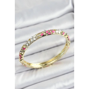 Mineli Pirinç Pembe Beyaz Çiçek Motifli Kadın Kelepçe