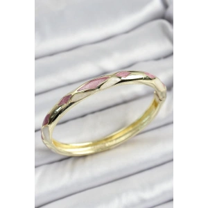 Mineli Pirinç Pembe Beyaz Geometrik Motifli Kadın Kelepçe