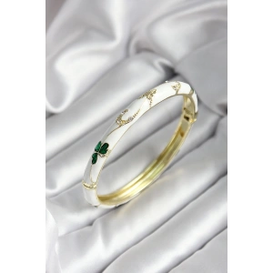 Mineli Pirinç Pembe Çiçek Desenli Gold Renk Kadın Kelepçe