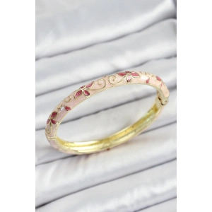 Mineli Pirinç Pembe Çiçek Desenli Kadın Kelepçe