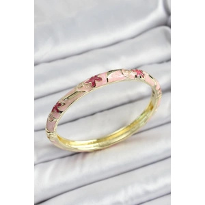 Mineli Pirinç Pembe Çiçek Desenli Kadın Kelepçe