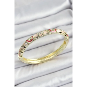 Mineli Pirinç Pembe Çiçek Motifli Kadın Kelepçe