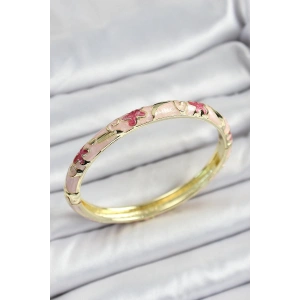 Mineli Pirinç Pembe Çiçek Motifli Kadın Kelepçe