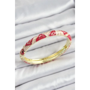 Mineli Pirinç Pembe Geometrik Desenli Kadın Kelepçe