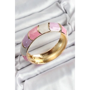 Mineli Pirinç Pembe Mor Beyaz Renk Motif Desenli Kadın Kelepçe