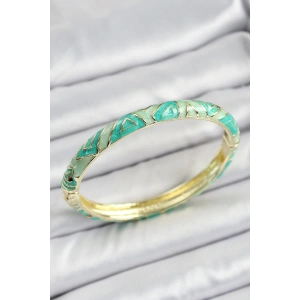 Mineli Pirinç Su Yeşili Geometrik Desenli Kadın Kelepçe