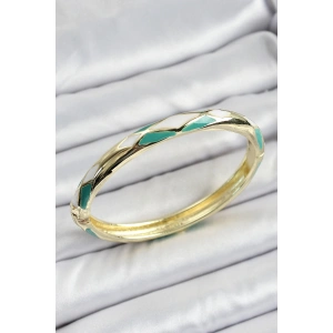 Mineli Pirinç Yeşil Beyaz Geometrik Desenli Kadın Kelepçe