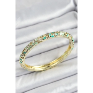 Mineli Pirinç Yeşil Çiçek Motifli Kadın Kelepçe