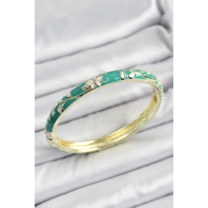 Mineli Pirinç Yeşil Çiçek Motifli Kadın Kelepçe