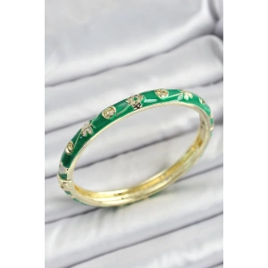 Mineli Pirinç Yeşil Renk Motif Desenli Kadın Kelepçe