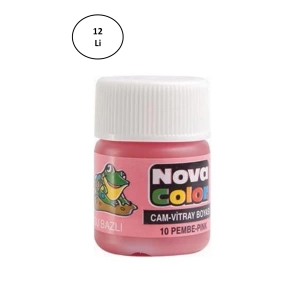 Nova Color Su bazlı Cam Boya Şişe Pembe Renk 12li