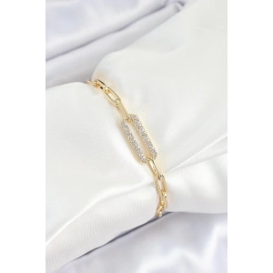 Pirinç  Dikdörtgen Model Zirkon Taşlı Gold Renk VİP Seri Kadın Bileklik