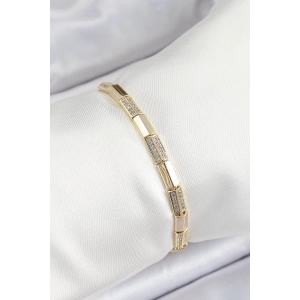 Pirinç Dikdörtgen Model Zirkon Taşlı Gold Renk VİP Seri Kadın Bileklik