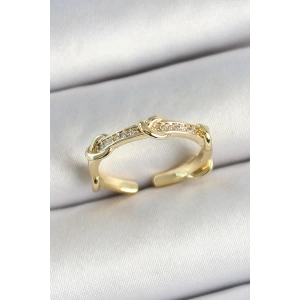Pirinç Düğüm Figürlü Zirkon Taşlı Gold Renk Ayarlanabilir Kadın Yüzük