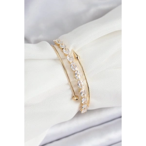 Pirinç Gold Renk Arpa Zirkon Taşlı Kadın Bileklik