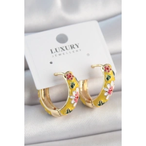 Pirinç Gold Renk Halka Model Çiçek Mineli Kadın Küpe