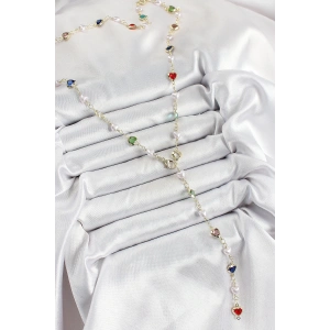 Pirinç Gold Renk İncili Zirkon Taşlı Kalpli Y Kadın Kolye