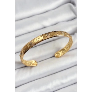 Pirinç Gold Renk İşlemeli Altı Açık Bileklik