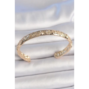 Pirinç Gold Renk İşlemeli Hilal Yıldız İşlemeli Model Zirkon Taş Detaylı Kadın Kelepçe