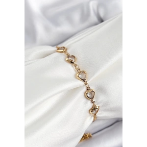 Pirinç Gold Renk Kalp Zirkon Taşlı Kadın Bileklik