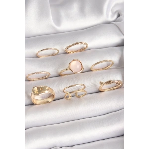 Pirinç Gold Renk Pembe Mineli Kemer Model Kadın Yüzük Kombini