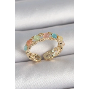 Pirinç Gold Renk Renkli Mineli Ayarlanabilir Model Kadın Yüzük