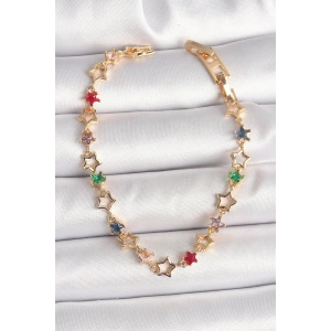 Pirinç Gold Renk Renkli Zirkon Taşlı Yıldız Model Kadın Bileklik