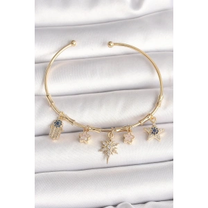 Pirinç Gold Renk Sallantı Zirkon Taşlı Kutup Yıldız Model Charm Model Kadın Bileklik