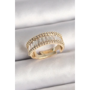 Pirinç Gold Renk Su Yolu Zirkon Taşlı Ayarlanabilir Model Kadın Yüzük