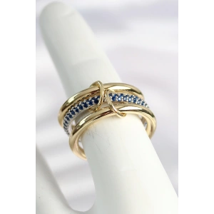 Pirinç Gold Renk Zirkon Taşlı 3Lü Kadın Yüzük