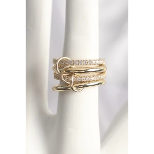 Pirinç Gold Renk Zirkon Taşlı 4Lü Kadın Yüzük