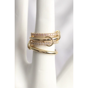 Pirinç Gold Renk Zirkon Taşlı 4Lü Kadın Yüzük