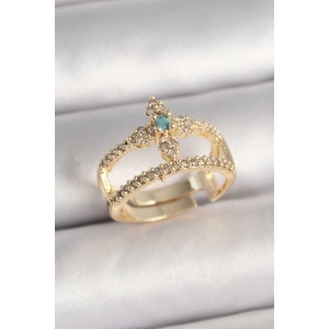 Pirinç Gold Renk Zirkon Taşlı Ayarlanabilir Model Kadın Yüzük