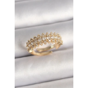 Pirinç Gold Renk Zirkon Taşlı Ayarlanabilir Model Kadın Yüzük