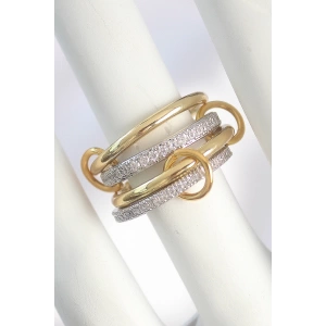 Pirinç Gold Renk Zirkon Taşlı Halka Detaylı Kadın Yüzük