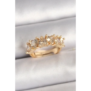 Pirinç Gold Renk Zirkon Taşlı Kalp Model Ayarlanbilir Kadın Yüzük